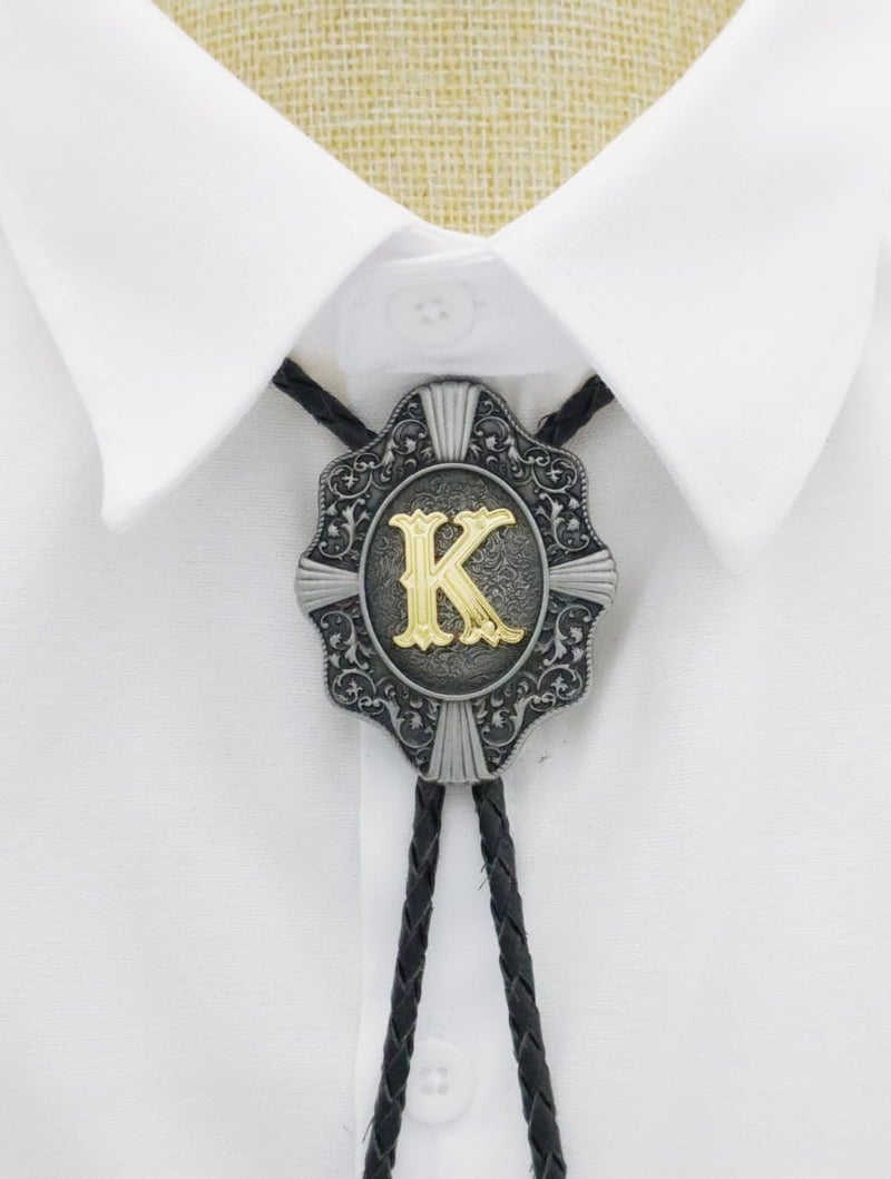 KECOL Western Letter Bolo Tie Cowboy Aalphabet A to Z Neckties Necklace for Men Women - Image 4